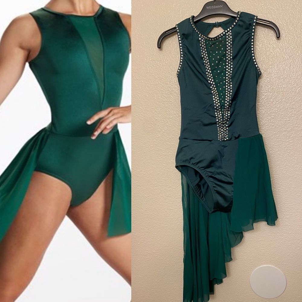 WEISSMAN Balera solo Dance custom illusion stoned green Costume D12370 child LC